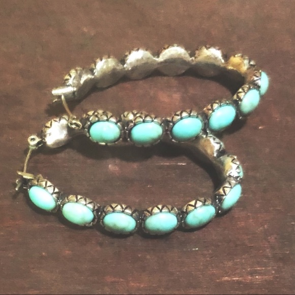 Lucky Brand Jewelry - Lucky Brand Turquoise Stone Oval Hoops  Earrings